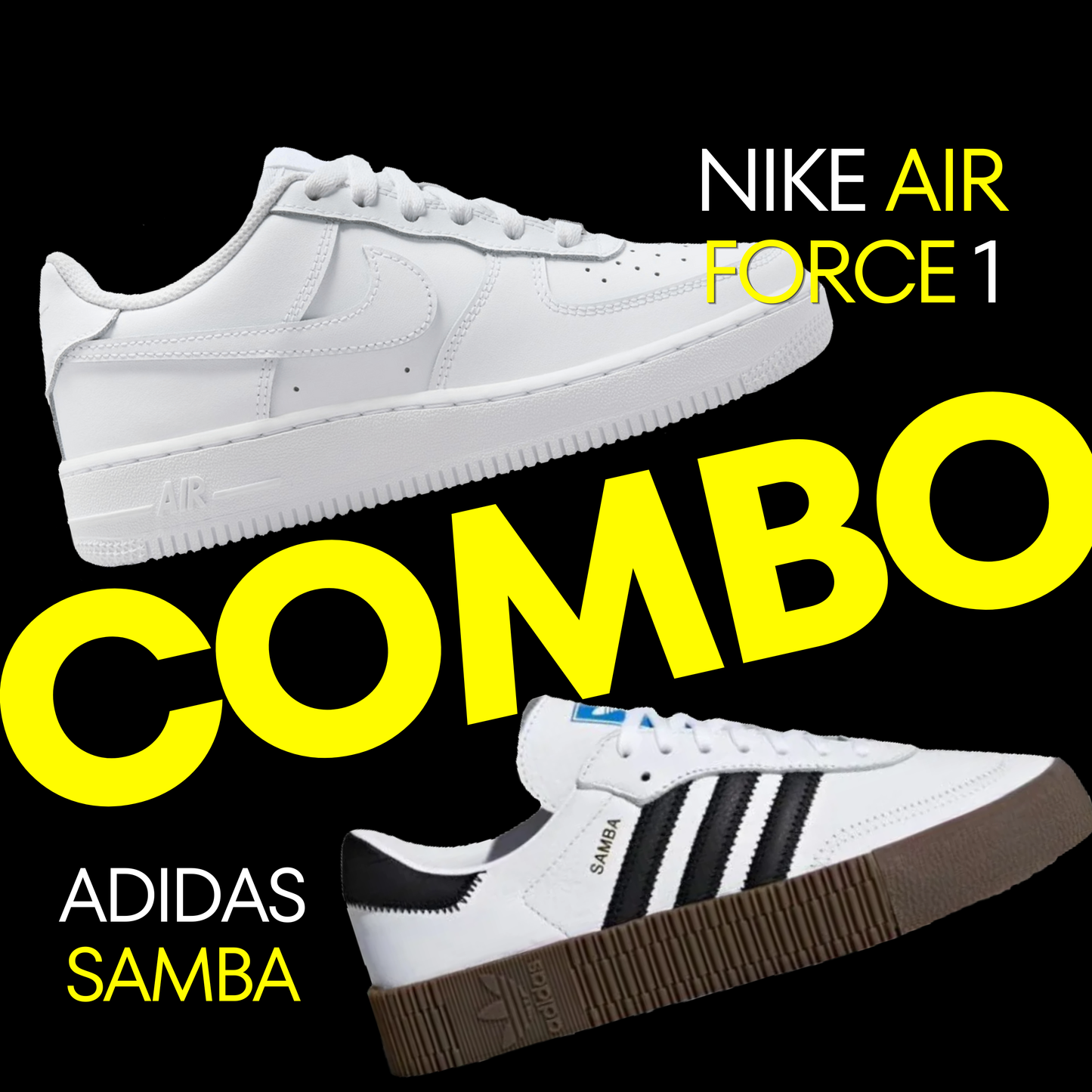 Nike Air Force 1 white & Adidas Samba black & white Combo
