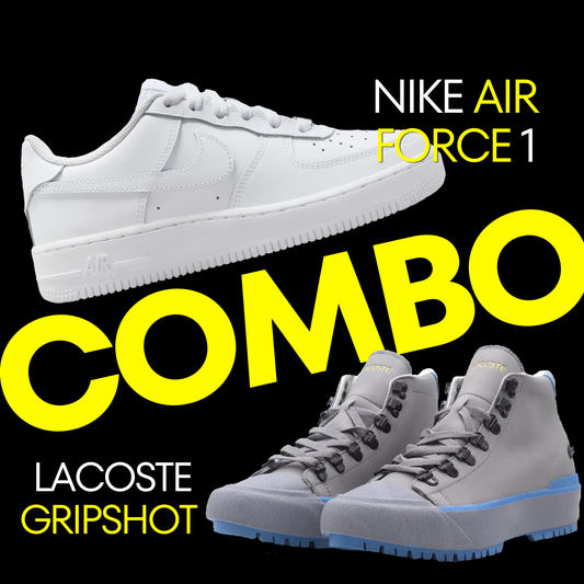 Nike Air Force 1 (white) & Lacoste GripShot (grey & blue) Combo