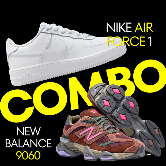 Nike AirForce 1 white & New Balance 9060 brown Combo