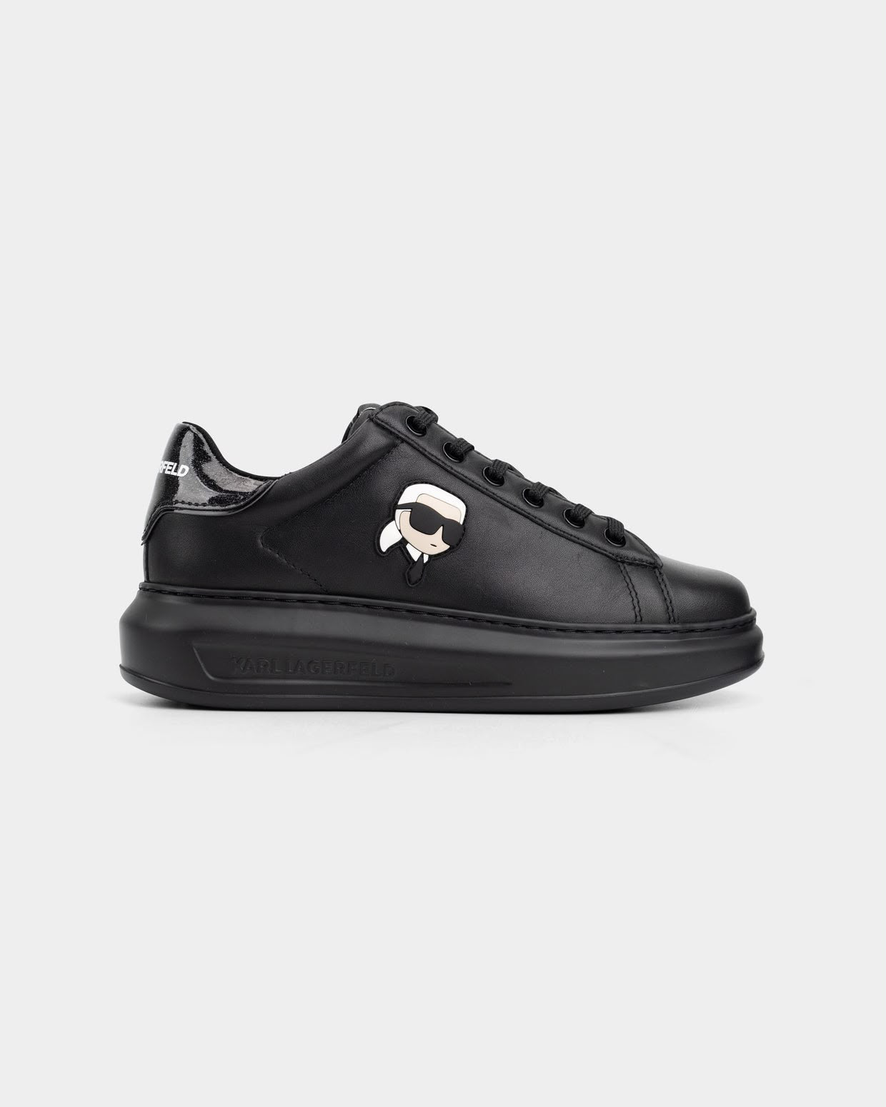 Black Karl Lagerfeld Ladies Kapri NFT Lo Lace Black Lthr/Mono Sneakers